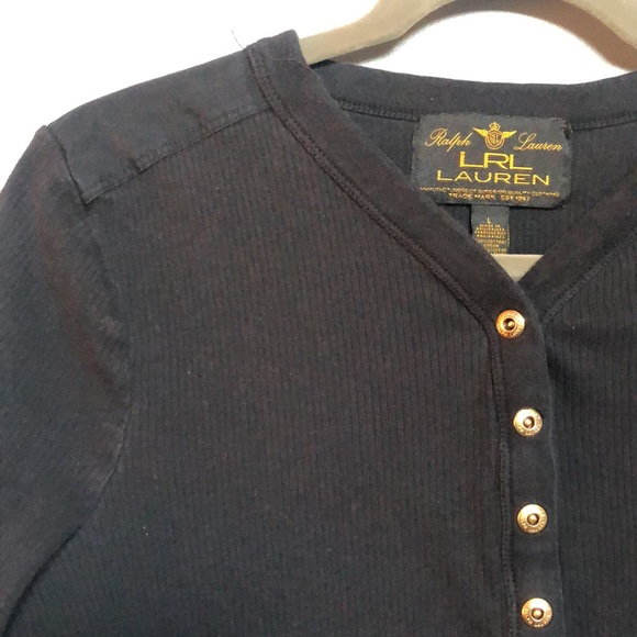 Lauren Ralph Lauren Black 3/4 Sleeve Shirt - Large - Picture 2 of 8